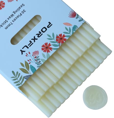 30 Stück 7mm Siegel Wachs Sticks für Klebepistole, PORXFLY Mini-Siegelwachsstäbe, ideal für Karten, Umschläge, Hochzeitseinladungen, Geschenkverpackungen, Weinpakete (Transluzentes Weiß)