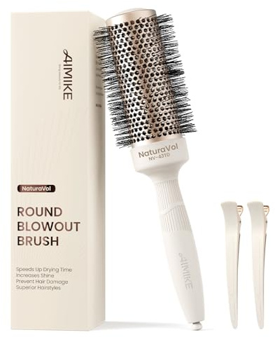 AIMIKE Cepillo Redondo para Secado,Cepillo Redondo Mediano NaturaVol con Tecnología Cerámica Nano-Térmica, para Secado y Peinado,con 2 Clips (Tubo de 1.7 Pulgadas, Cerdas de 2.5 Pulgadas)