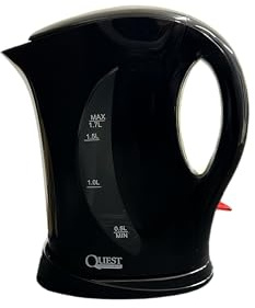 Quest 1.7 L Low Wattage Electric Kettle – 1000 W Black Cordless Kettle with Removable Filter – Ideal for Camping, Caravans & Low Power Sites