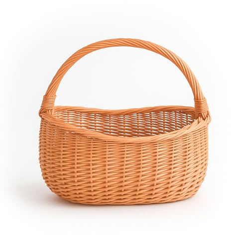Aqbau® flätad korg, shoppingkorg, flätad, 40 x 35 x 24 cm, naturbrun, bärkorg med handtag, picknickkorg, svampkorg, shoppingkorgar av vide, flätad korg, stor och lätt