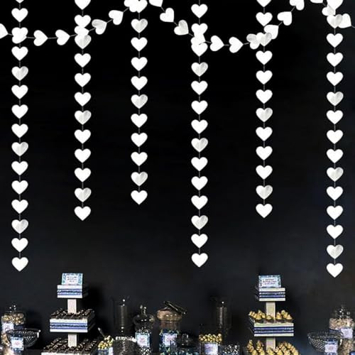GGUFAY 52Ft Herz Girlande Silber, 4 Stück 4m Silberhochzeit Deko Girlande, Hängenden Herzgirlanden, Silber Herzgirlanden für Silberne Hochzeit Verlobung Jahrestag Valentinstag Geburtstage