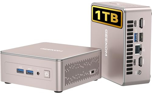 GEEKOM A5 Mini PC con AMD Ryzen 5 7430U, 16GB RAM y 1TB SSD(hasta 64GB+4TB), Windows 11 Pro, Mini Ordenador Compacto y Silencioso con AMD Radeon Gráficos|Salida Dual HDMI 4K|Ranura SD|para Teletrabajo