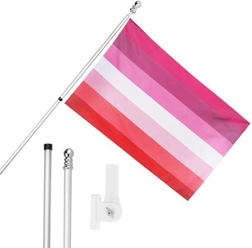 I LOVE FANCY DRESS Lesbian Flag, Flagpole and Wall Mount Set - 5ft x 3ft Flag with Grommets, Extendable Pole and Mount - Pride Month Festivals and Celebrations LGBTQ+ Indoor Outdoor Decoration