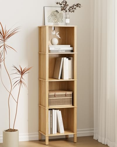 Apetaccat Bücherregal mit 4 Ebenen, Bücherschrank, Eckregal, Aufbewahrungsregal für Wohnzimmer, Büro und Schlafzimmer,Eichen