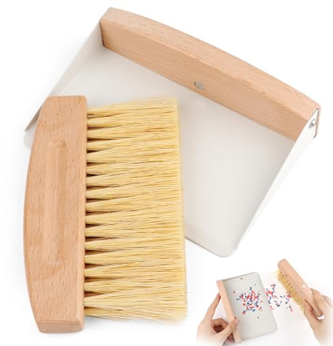 Nexlynk Mini Dustpan and Brush Set White Tabletop Dustpan with Wooden Handle Small Handheld Dustpan and Broom Set for Desk Countertop Kitchen Crumbs Cleaning Portable Cleaning Tool