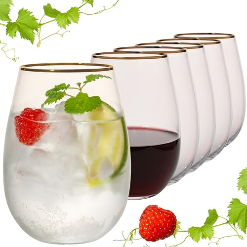 IMPERIAL glass Trinkgläser mit Goldrand 500ml – Trinkglas ohne Stiel aus Crystalline Glas 6er Set Serie Goldrand – bauchige Form