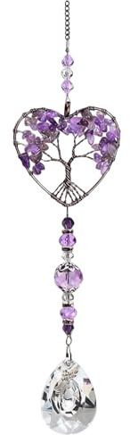 Crystal Suncatcher Tree of Life Natural Chakra Healing Crystal Window Decor | Heart Shaped Crystal Hanging Ornament for Window, Home,Garden and Car Decoration