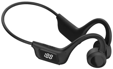 J06 Auriculares Deportivos Conducción Inalámbricos (Open-Ear), Bluetooth 5.1, Sujeción Segura con Ganchos, IPX, con Función MP3 y Ranura para Tarjeta SD, Pantalla LED, Ligeros (Negro)