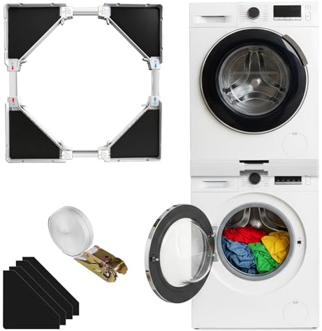 Dibaful Kit de cadre de connexion universel pour machine à laver et sèche-linge - Kit de montage empilable avec tour de lavage - Corde à cliquet 45-70 cm