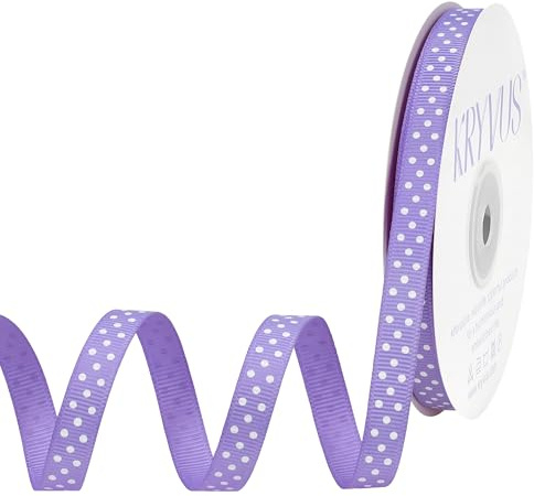 Kryvus Purple Polka Dot Ribbon, 10mm x 23M Grosgrain Ribbon, Hyacinth Polyester Craft Ribbons with White Dots for Hair Bows, Gift Wrapping, Spring Decor, Wedding, Sewing & DIY