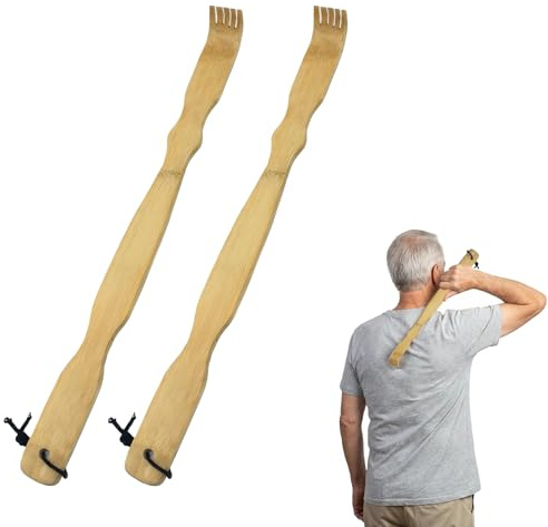 Pack de 2 Rascador de Espalda y Masajeador de Bambú - Regalo 2 en 1 para Alivio Inmediato y Relajación Profunda - para Hombres y Mujeres (2pcs Fondos básicos)