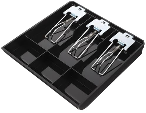 Lurrose Cash Register Insert Tray with 3 Bill and 3 Coin Compartments, Black Cash Drawer Organizer Tray for Money Storage and Cashier Use, Multi-grids Money Storage Stand for Office
