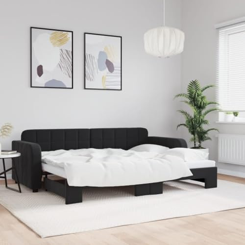 sephironlbb utdragbar dagsäng, svart 80 x 200 cm sammet, 2-i-1 bäddsoffa med rullgardinslåda, robust trämetallram för gästrum och vardagsrum, mångsidig möbel