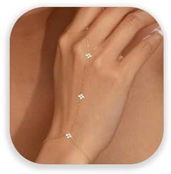 FUNTE Hand Chain, Gold Bracelets for Women Trendy,14K Real Gold Plated Ring Bracelet Hand Chain with Cubic Zircon, Dainty Stackable Paperclip Cuban Link Chain Bracelets