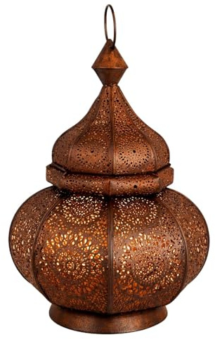 Orientalisches Windlicht Lamis handgefertigt aus Metall in Rost 30 cm | Marokkanisches Windlicht, Gartenwindlicht, Für draußen als Gartenlaterne, Für Innen als Tischlaterne