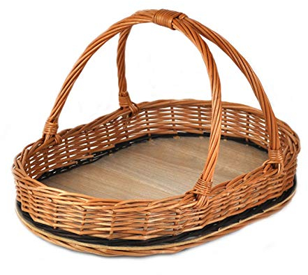 PM24 MyBer® K2-137 - Bandeja de mimbre para fruta, pan, pastelería, cesta de mimbre, cesta de transporte, 44 x 30 x 8 cm (25 cm, hecha a mano), color marrón