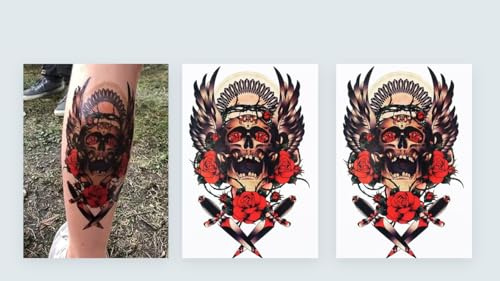 2 Blätter Temporary Totenkopf Tattoo Rosen Tattoo Old School Tattoo Traditionelles Tattoo HB257x2