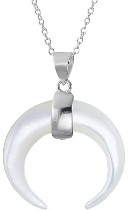 Bling Jewelry Boho Tribal Style Weiß Mop Mother Of Pearl Horn Italienischer Halbmond Anhänger Halskette Westlicher Schmuck Für Frauen Und Teenager .925 Sterling Silber