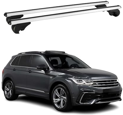 OMAC Dachträger für VW Tiguan 2016-2023 Aluminium 2 Stangen Silber | TÜV/DIN 75302:2019 geprüft, Abschließbar, bis 75 kg Traglast, Querträger, Grundträger