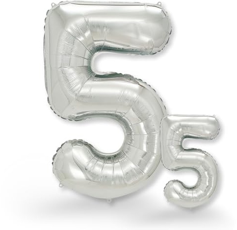 FUNXGO folienballon 5 Silber set - 2 Stück -100 & 38cm- luftballons Zahlen 5-5 Geburtstag - XXL Riesenzahl Geburtstagsdeko Set luftballon 5 silber ballon 5