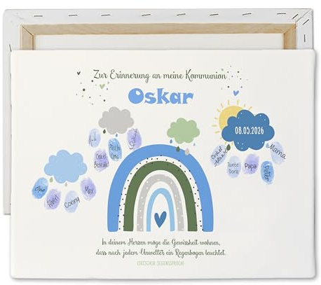 Feenstaub Fingerabdruck-Print Kommunion, personalisiert mit Namen und Anlass, Alternative zum Gästebuch Kommunion Regenbogen Konfirmation, Firmung oder Jugendweihe