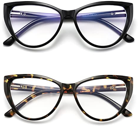 TEAPLMTT 2 Pack Cat Eye Blue Light Blocking Glasses for Women Trendy TR90 Frame Anti Blue Ray Eyesatrain Computer Eyeglasses(Black+Tortoise)