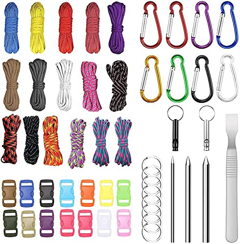 16 Pcs Paracorde 3mm Paracorde Bracelet, Paracorde 550 Kit de Corde Multifonction Contient Boucle de Corde Et Aiguilles à Coudre Convient pour La Fabrication De Cordon, Trousseau De CléS, Bracelet