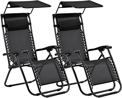 MXXHFC 2 Stück/Set Sonnenliegen Garten-Liegestühle im Freien, Zero Gravity-Stuhl, klappbare Gartenliegen, strapazierfähiger Relax-Liegestuhl, Bank-Sonnenliege, Schwarz