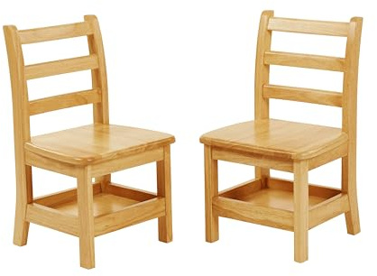 ECR4Kids Three-Rung Ladderback Chair with Storage, 12in Seat Height, Classroom Seating, Honey, 2-Pack