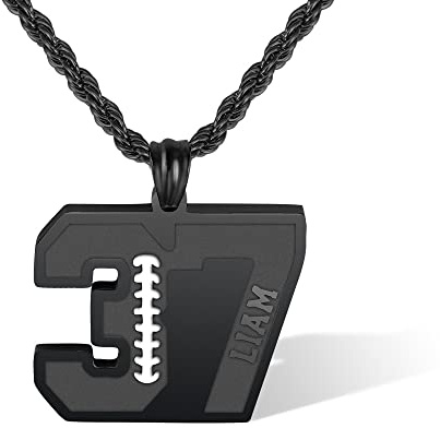 BYFDIY Custom Number Halskette mit Namen - Basketball Fußball Baseball Sportnummer Anhänger mit Namen Halskette - Edelstahl Lucky Number Team Inspiration Schmuck für Männer Athleten