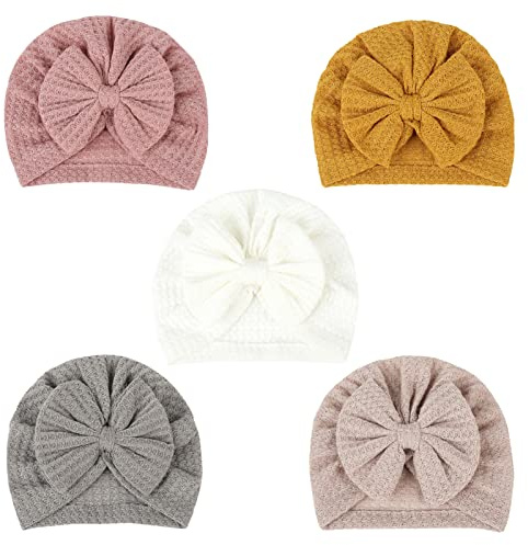SEAUR Turban Neugeborene Baby Mütze Baumwolle Weich Stretch Beanie Hut Mädchen Jungen 0-12 Monate Newborn Turbanmützen Stirnband Babymütze - 5 Stück C