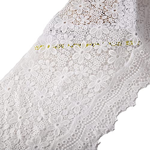 Yurosiay 3 Metri × 30 cm Bordo Floreale Ricamo Nastro Vintage all'Uncinetto Passamaneria fai da te in Pizzo Bordatura per Cucito Abbigliamento Accessori Bianco