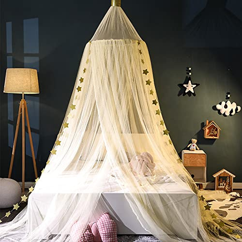 Surwin Moskitonetz Bett Baldachin, Mückennetz Outdoor Reise, Kinder Erwachsener Rundes Netz Vorhang, Moskitonetz Betthimmel Hängendes Zuhause, Für Babybett Doppelbett Einzelbett (Beige)