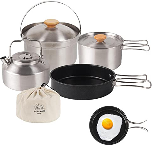 Sloane Pots Camping | Cuisine randonnée 4 pièces | Ustensiles Cuisine en Acier Inoxydable pour Le Camping, la randonnée, la poêle à Frire et Les casseroles
