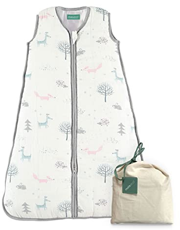 molis&co - Baby Schlafsack 2.5 TOG - Ganzjahres Schlafsack - Babyschlafsack Neugeborene - Premium-Musselin, ärmellos Winterschlafsack wattiert - Premium Qualität - Forest (60 cm)