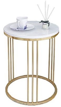 Nachttische, Marmor-Couchtisch, einlagiger Metall-Ecktisch, Büro, Wohnzimmer, Schlafzimmer, Nachttisch, Korbtisch (Farbe: Weiß, Größe: 40 x 40 x 55 cm)