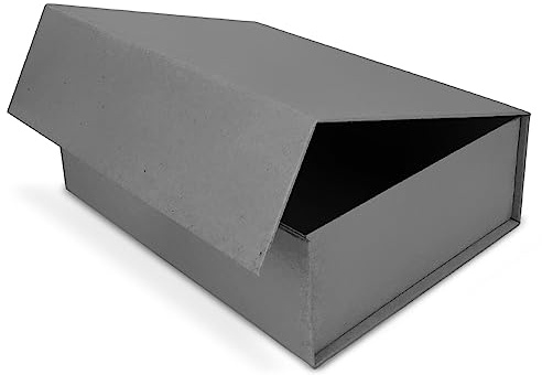 Verpackungswelt Geschenk-Box mit Deckel | 31 x 22 x 10 cm | Karton mit Magnet-Verschluss | Ideal für Geburtstage, Hochzeiten, Weihnachten | Grau