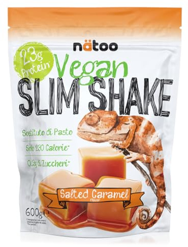 NÄTOO Pasto Sostitutivo Vegan Slim Shake Proteico - Sostituto di pasto completo per il controllo del peso a base di proteine vegetali con 27 minerali e vitamine - 600gr. (10 porzioni) (Salted Caramel)