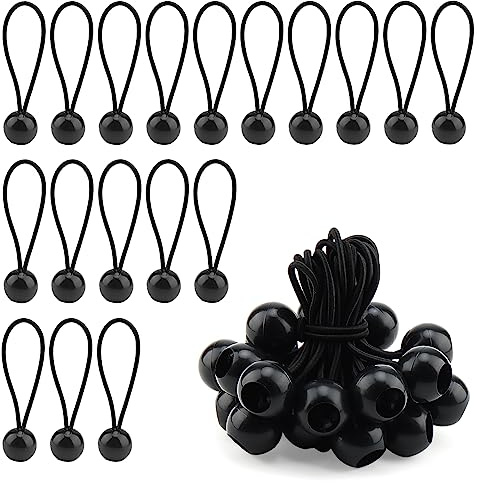 ZEONHAK 50 PCS 4 Inch Bungee Ball,10cm Bungee Cord with Ball, Flag Bungees Ties for Camping Tarp, Tarpaulin, Black
