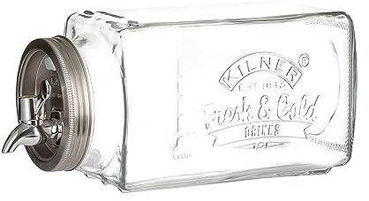 Kilner 3 Litre Glass Fridge Drinks Dispenser Space-Saving Design with Measuring Scale for Daily Water Tracking Airtight Tap for Juices, Flavoured Waters & Cold Drinks