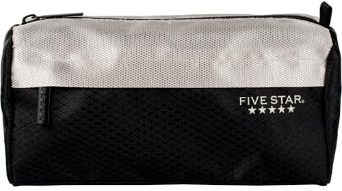 Five Star Pencil Pouch, Pen Case, 9-Pocket Zipper Pouch, Storage Organizer for School Supplies Earbuds Chargers Cables Makeup, Black/Grey (505600A-ECM)
