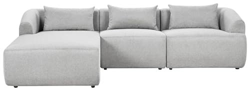 Beliani 3-Sitzer Ecksofa L-förmig Stoff grau mit Chaiselongue rechts 3 Kissen Svansele