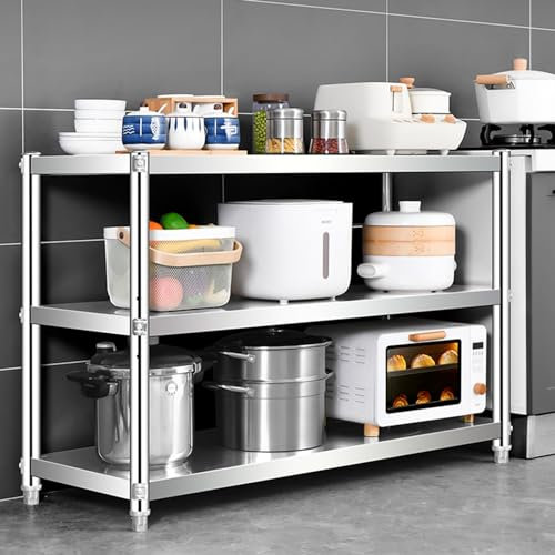 CHBMZ Edelstahltisch, Metall Zubereitungs Und Arbeitstisch, mit Verstellbarer Unterablage Und Fuß, Kommerzieller Lebensmittelzubereitungstisch for Küche, Restaurant, Hotel (Size : 100x60cm/39x24in)