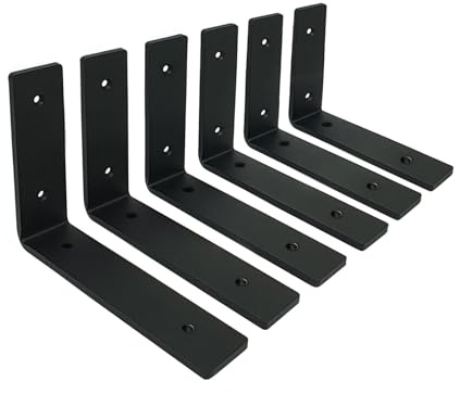 MLOQI 6 stück Regalhalterung Schwarz Regalwinkel Schwerlast, Regalwinkel Schwarz Metall, Wandhalterung Winkel regal Regalträger 0,5 cm Dick 15 cm