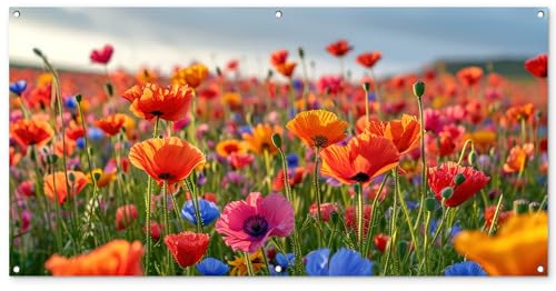 MuchoWow© Gartenposter Groß XXL Outdoor Bilder Gartendeko für draußen | 160x80 cm - Wetterfest Garten Deko Banner Sichtschutzmatte Bild Blumen - Mohnblumen - Farbenfroh - Natur