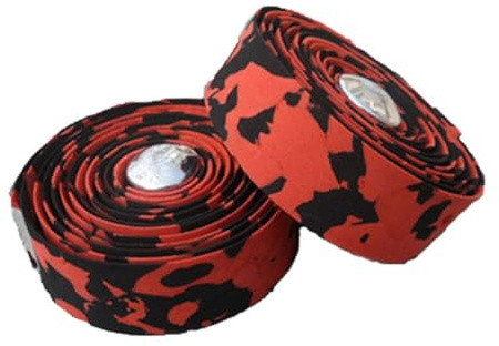 Slakerbe 2 cinghie per manubrio della bicicletta, antiscivolo, autoadesive, in spugna, con tappo per manubrio per bici da corsa, colore: rosso e nero