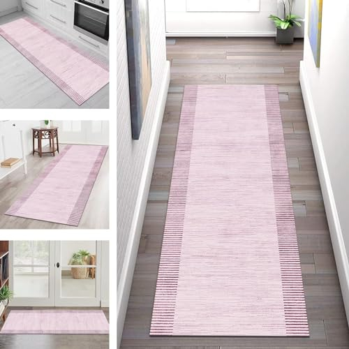 Teppich Läufer Küche Flur Wohnraum Teppichläufer Lang Küchenteppich Rutschfest Waschbar Rosa Läufer Rug Teppichmatten 50X180CM Küchenläufer Meterware Flurteppich Abstrakte Wohnzimmer Schlafzimmer