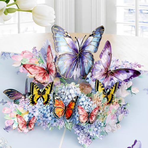 OWill Geburtstagskarte Frauen Männer Pop-Up-Karte 3D Schmetterlinge geburtstagskarte für Beste Freundin,Kinder,Freund&Vater,Freundin&Mutter als Geburtstagskarte,Gute Besserung,Danke,Jahrestag(Blau)