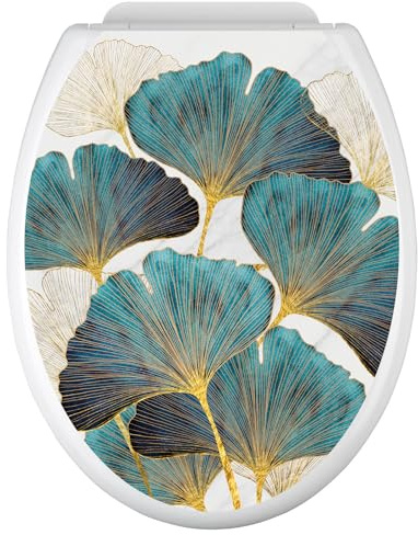 Lumaléa - Stickers Abattant WC Feuilles - Adhésif BRILLANT - 35x43 cm