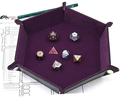 Sechseckiges Pu Doppelseitiges Tablett mit 6 Druckknöpfen in Violett | Schmuck und Kleinteile, für Zuhause oder Büro, Leicht zu Reinigen und Bequem zu Verwenden